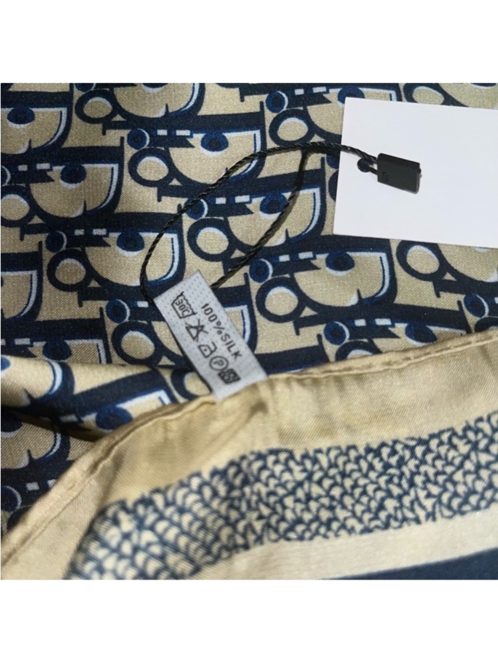 Dior Navy and Cream Logo Silk Scarf - Picture 6 of 6